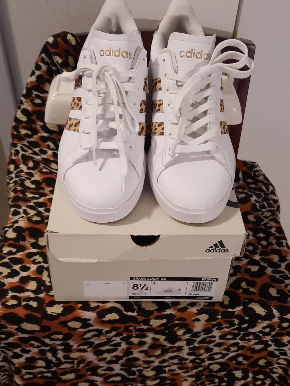 Adidas Women's Grand Court Sneakers with Leopard Stripe
